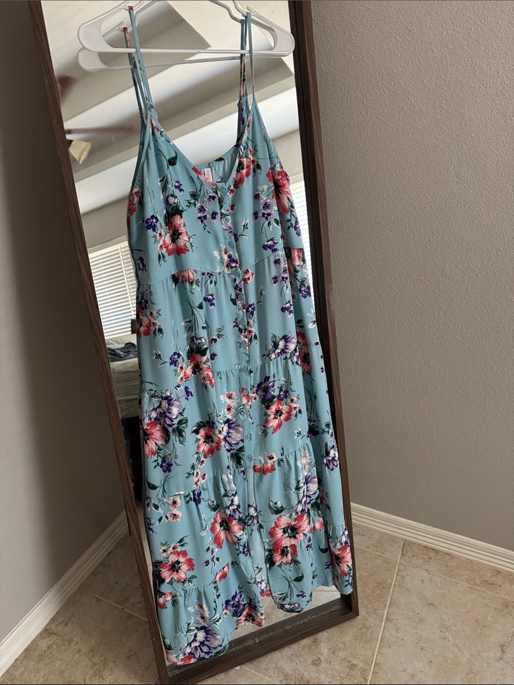 Xhilaration Light Blue Floral Tiered Maxi Dress